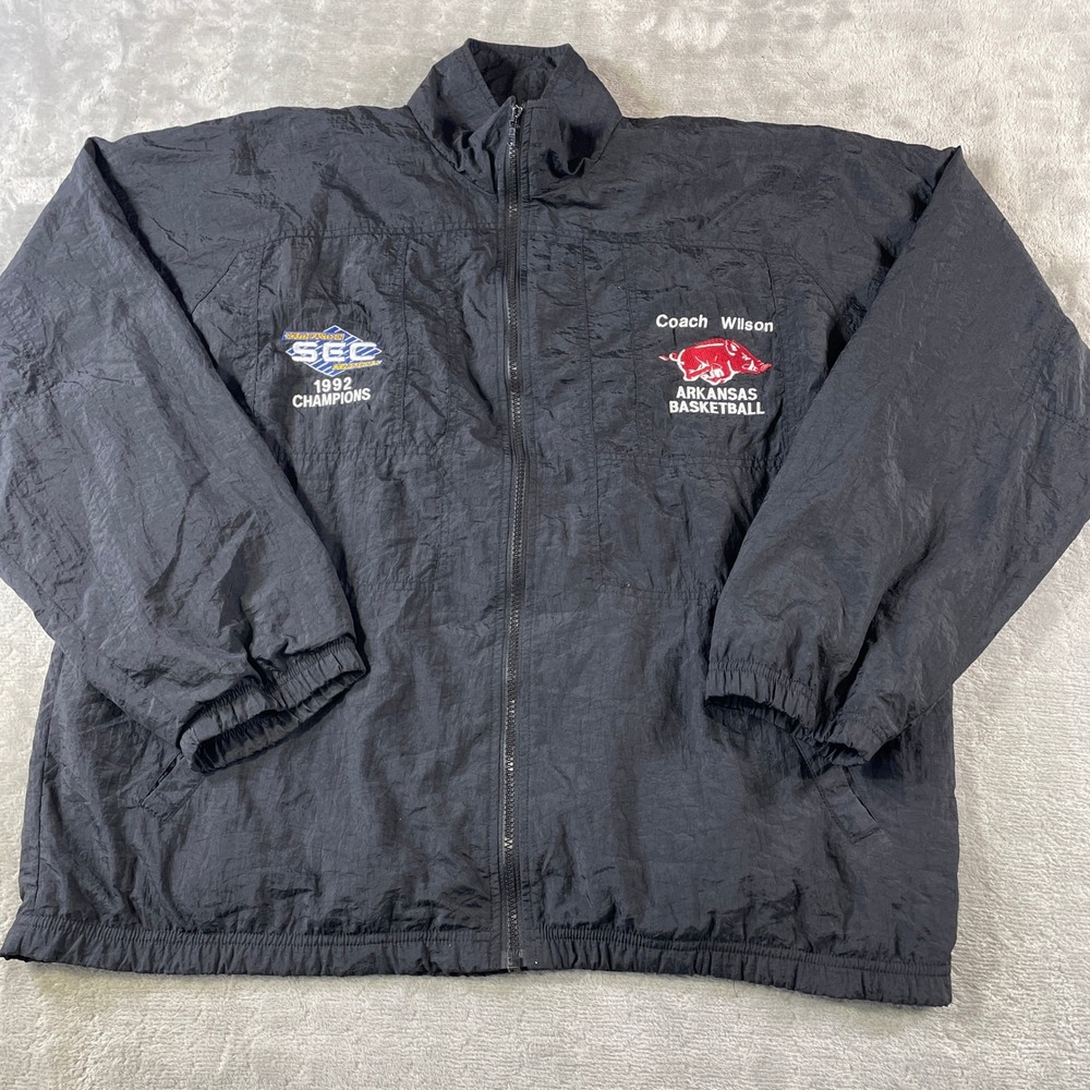 Vintage Arkansas Razorbacks Jacket Basketball SEC 1992 Champions Coach Sahara‎